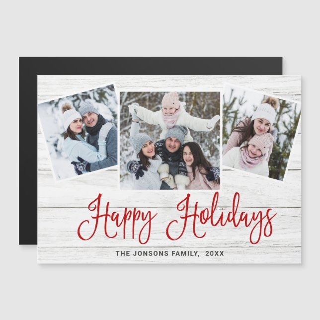 Tarjeta magnética de fotografía de 3 navidades de  (Anverso/Reverso)