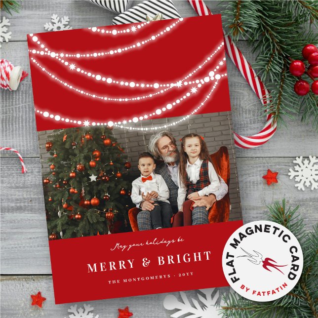 Tarjeta magnética de fotos con paracaídas de luz b (Merry & Bright Stylish Sparkling & Glowing Lights Photo Modern Magnetic Holiday Card @ fat_fa_tin)