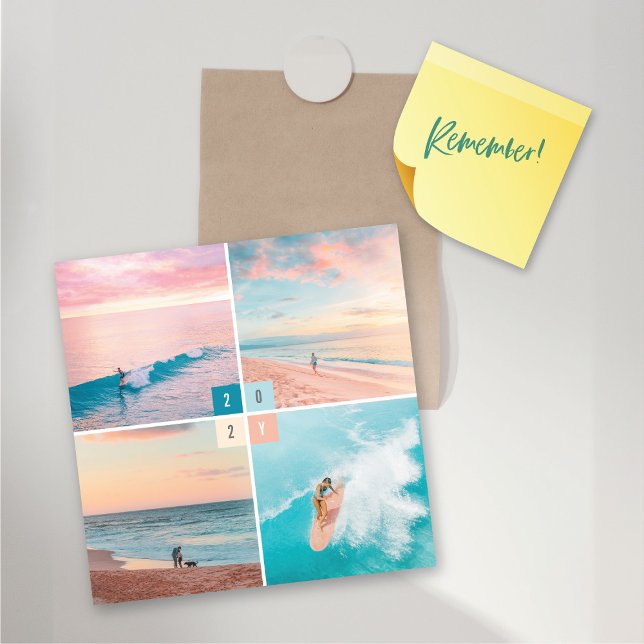 Tarjeta magnética de fotos de 2025 Bloques de colo (2025 Minimalist Color Blocks New Year 4 Photo Magnetic Card @ fat_fa_tin)