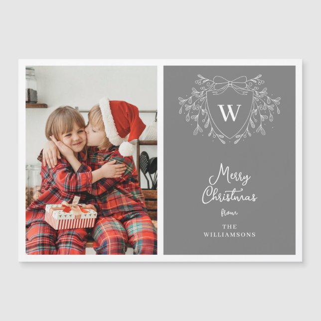 Tarjeta magnética de fotos de escudo gris y blanco (Anverso)