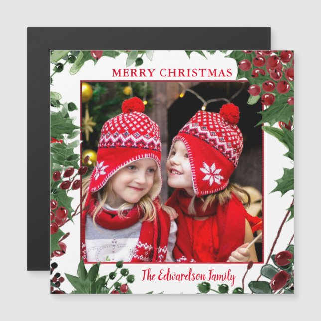 Tarjeta magnética de fotos rusticas de navidad (Anverso/Reverso)