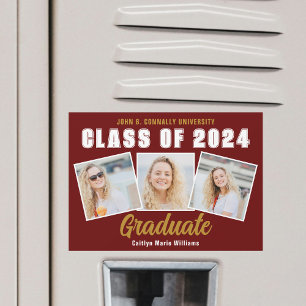 Tarjeta magnética de graduación Maroon Collage de