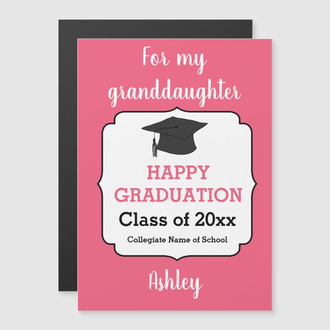 Tarjeta magnética de graduación rosa personalizada (Anverso/Reverso)