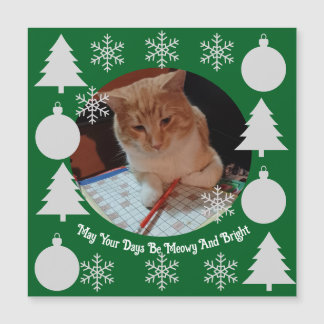 Tarjeta Magnética de Navidad con Foto de Gato Meow