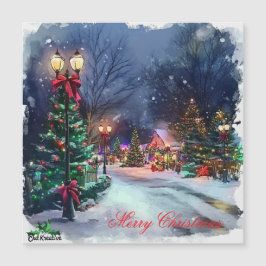 Tarjeta magnética de Navidad de paisaje invernal e