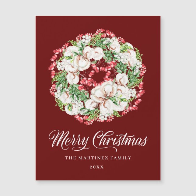 Tarjeta magnética de Navidades de Berry floral roj (Anverso)