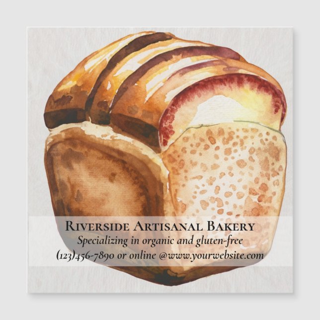 Tarjeta magnética de negocios acuarela Panadería (Anverso)