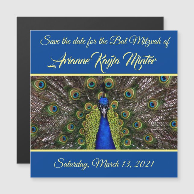 Tarjeta Magnética de Peacock Plume Save the Date (Anverso/Reverso)
