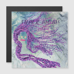 Tarjeta magnética de pelo rosa para el día de la m