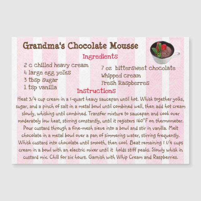 Tarjeta magnética de receta de mousse de chocolate (Anverso)