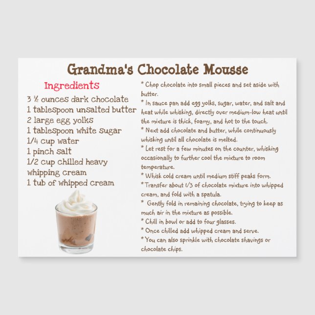 Tarjeta Magnética de Receta de Mousse de Chocolate (Anverso)