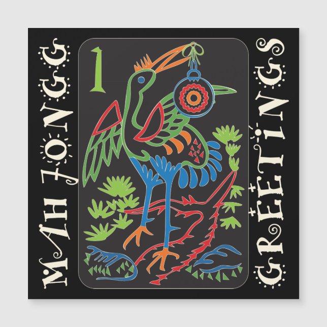 Tarjeta magnética de saludos para aves Mah Jongg (Anverso)