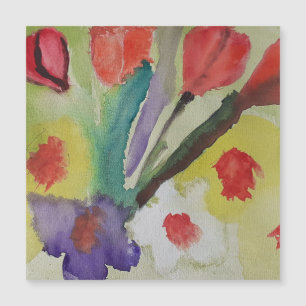 Tarjeta magnética de tulipanes y flores de primave