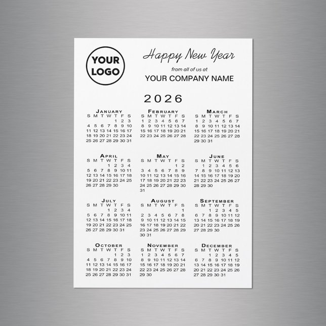 Tarjeta magnética de vacaciones de negocios con el (2026 Calendar Logo Business Holiday Magnetic Card in situ)