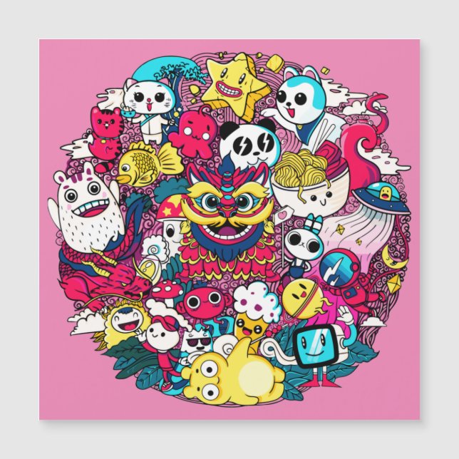Tarjeta magnética del arte del doodle japonés (Anverso)