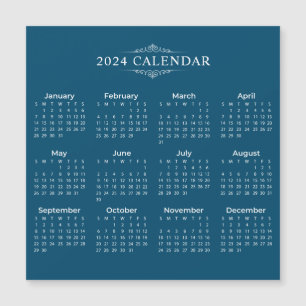 Tarjeta magnética del calendario azul 2024 simple 