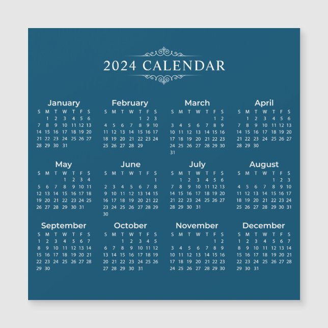 Tarjeta magnética del calendario azul 2024 simple  (Anverso)