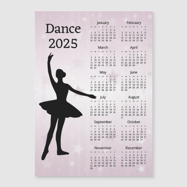 Tarjeta magnética del calendario Dance 2025 (Anverso)