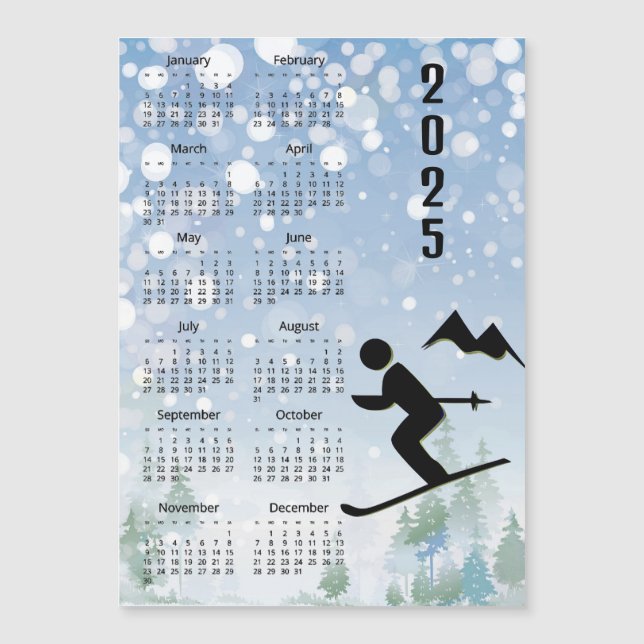 Tarjeta magnética del calendario de diseño de esqu (Anverso)