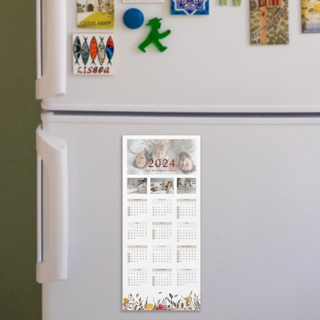 Tarjeta magnética del calendario de fotos de flore (2024 Wild Flower Photo Calendar Magnetic Card)