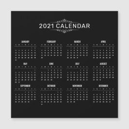 Tarjeta magnética del calendario negro 2021 simple