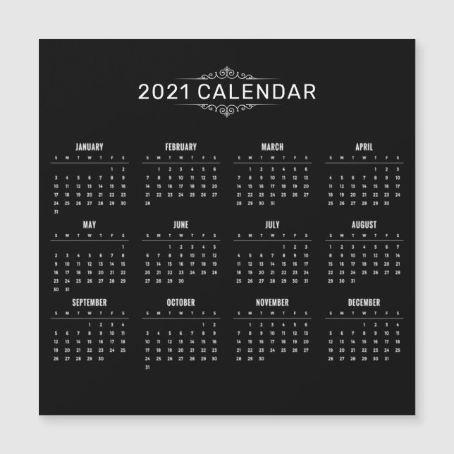 Tarjeta magnética del calendario negro 2021 simple (Anverso)