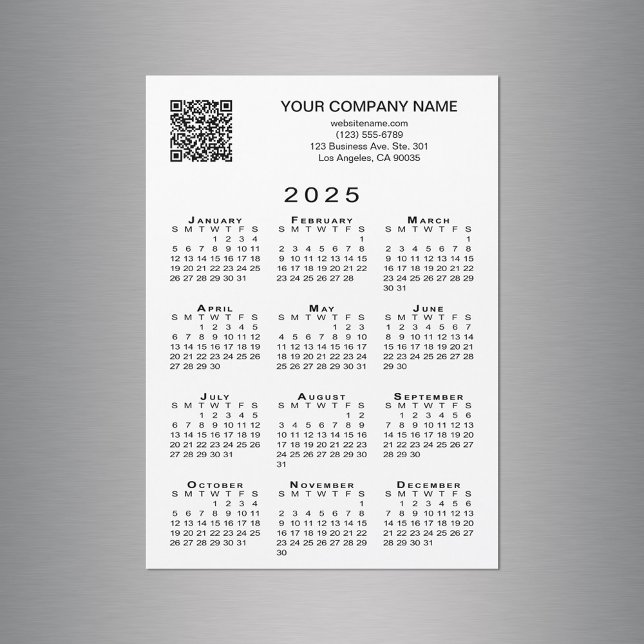 Tarjeta magnética del calendario QR Código de nego (Custom Business QR Code 2025 Calendar Magnet Card in situ)