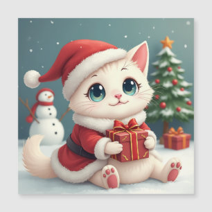 Tarjeta magnética del gato para Navidades blancos