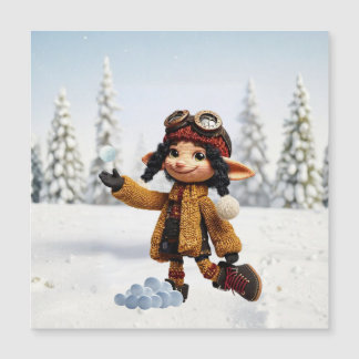 Tarjeta Magnética Disfrutando Un Día De Nieve