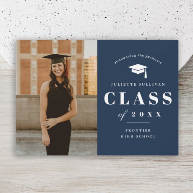 Tarjeta magnética elegante de graduación de foto t (Minimal type photo graduation announcement magnetic card.)