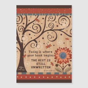 Tarjeta magnética floral con cita motivacional no