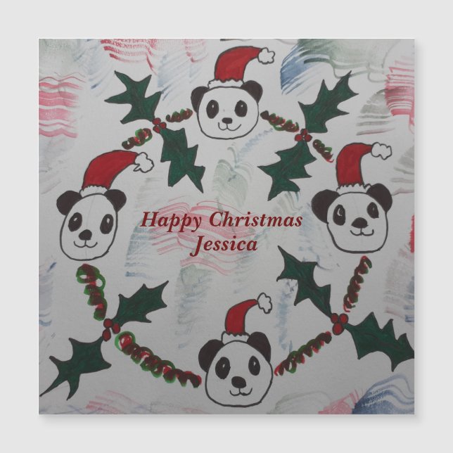 Tarjeta magnética Panda para navidades (Anverso)