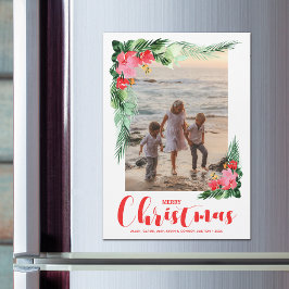 Tarjeta magnética para Navidades de acuarela flora