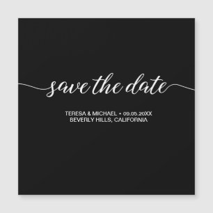 Tarjeta magnética "Save the Date" en blanco y negr