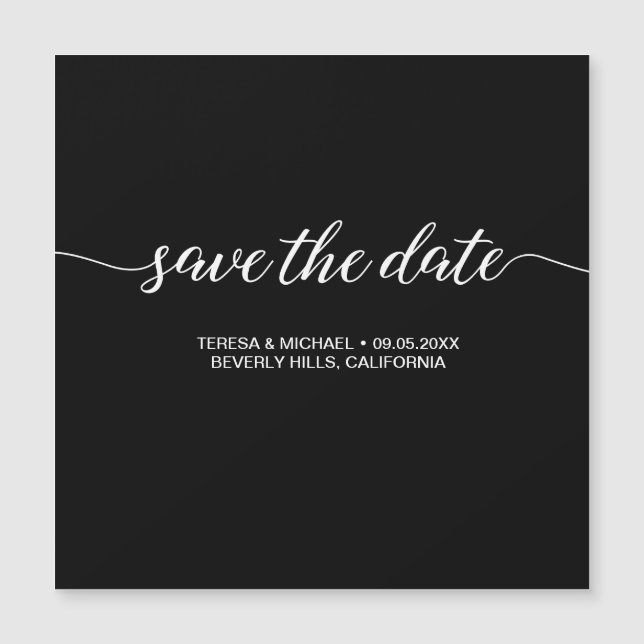 Tarjeta magnética "Save the Date" en blanco y negr (Anverso)