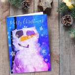 Tarjeta Magnífica Snowflake Feliz Navidad<br><div class="desc">Magical Snowman y Snowflakes Merry Christmas Holiday Card - Navidades festivos con un muñeco de nieve y copos de nieve blancos sobre un fondo azul abstracto. El deseo Feliz Navidad es en escritura blanca.</div>