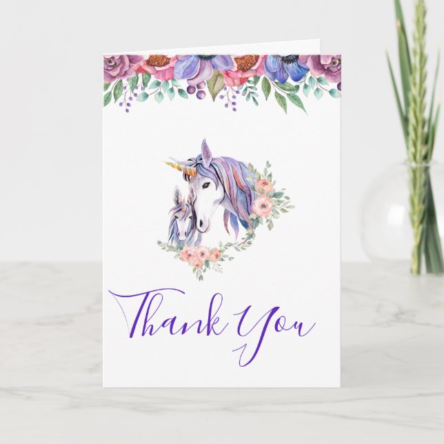 Tarjeta Magnífica unicornio, mamá y bebé acuarela gracias (Anverso)