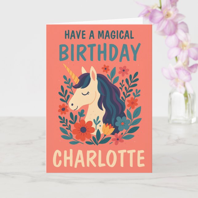 Tarjeta Magnífico Unicornio Personalizado Cumpleaños Britá (Orquídea)