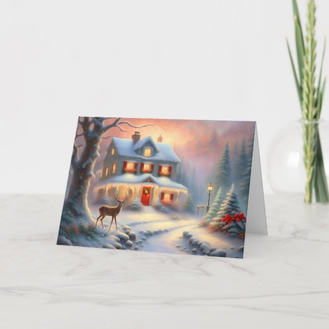 Tarjeta Magníficos Navidades de Winter Deer House (Anverso)