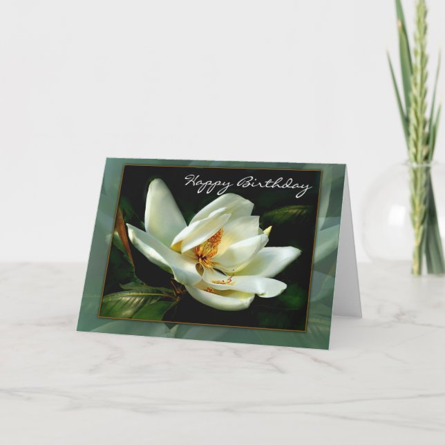 Tarjeta Magnolia blanca con frontera verde (Anverso)