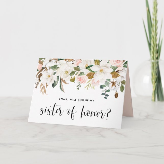Tarjeta Magnolia Cotton serás mi hermana del honor (Anverso)