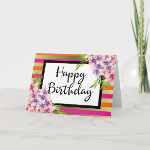 Tarjeta Magnolia en franjas de oro rosadas y falsas Cumple