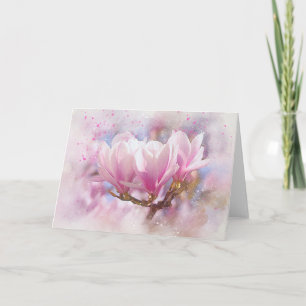 Tarjeta Magnolia púrpura rosada en flor de primavera