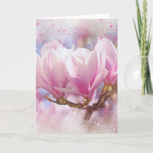 Tarjeta Magnolia púrpura rosada en flor de primavera
