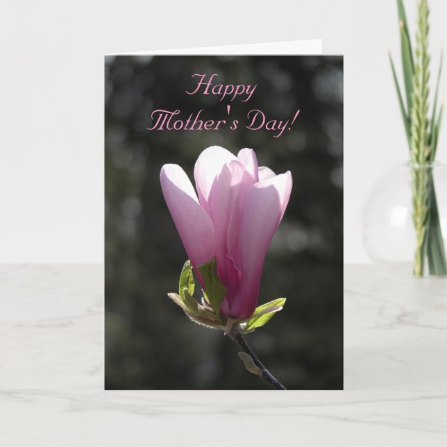 Tarjeta Magnolia rosa Flor Feliz Día de la Madre (Anverso)