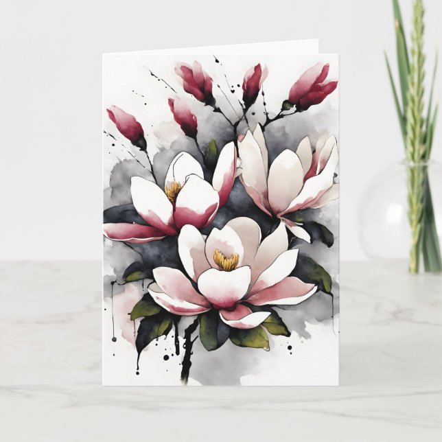 Tarjeta Magnolia - Watercolor flowers (Anverso)