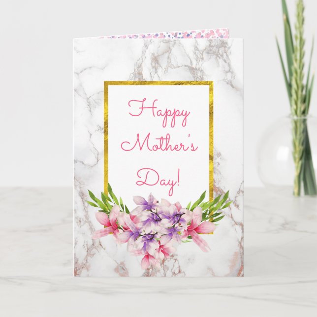 Tarjeta Magnolias acuarelas en el Día de la Madre de Mármo (Anverso)
