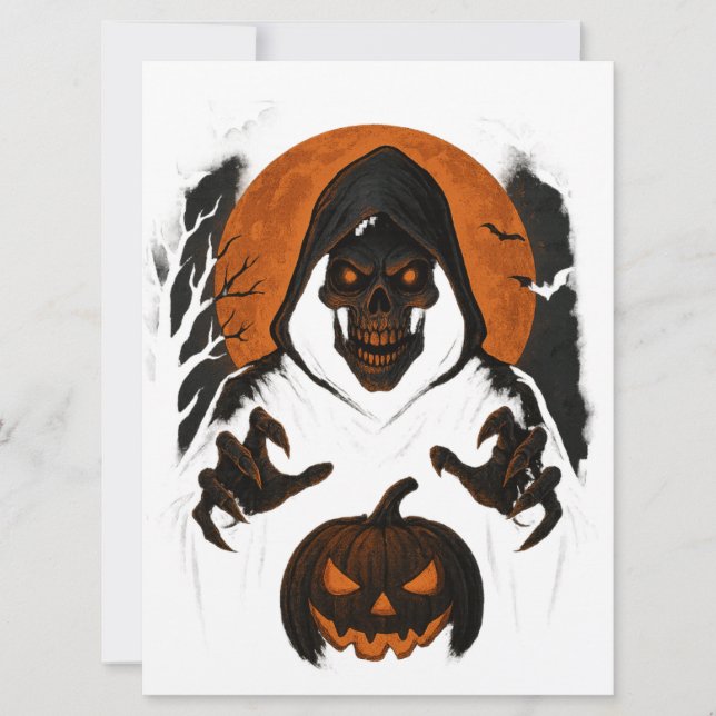 Tarjeta Mago de Halloween asustado - Cráneo capullo capull (Anverso)