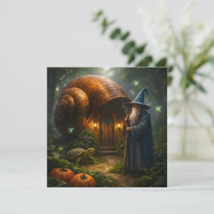 Tarjeta Mago encantado y caprichosa fantasía de la casa de