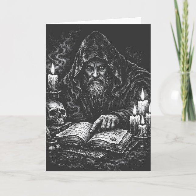 Tarjeta Mago estudiando el grimorio — por BurnsInHell (Anverso)